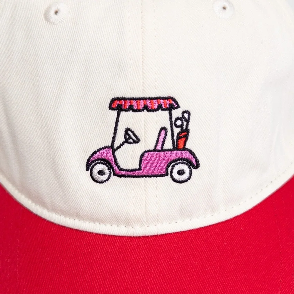 Frasier Sterling Sport Golf Cart Embroidered Dad Hat Cream Red‎